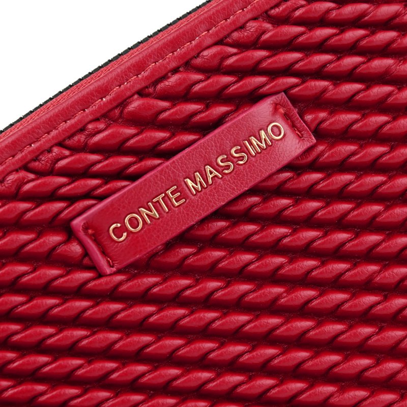Conte Massimo Damen-Geldbörse aus PU-Kunstleder mit geflochtener Optik und Reißverschluss, Klein — Logo-Detail