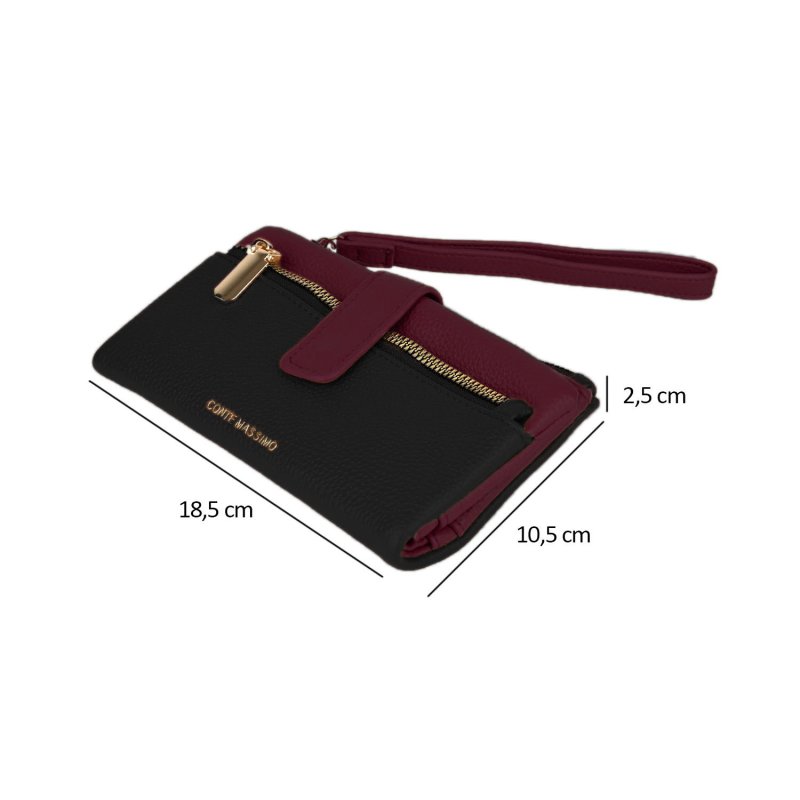 Conte Massimo Cartera Mujer de Piel Sintética PU Martillada con Correa de Muñeca Extraíble, Bicolor, Larga — vista trasera