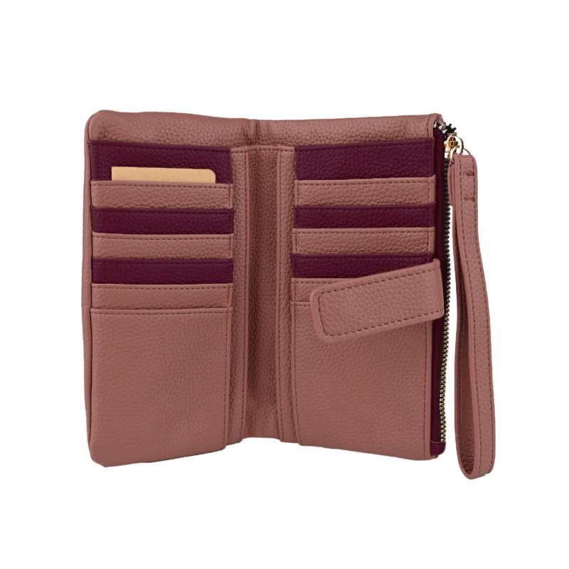 Conte Massimo Women's Long Wallet in Hammered PU, Two-Tone with Removable Wrist Strap — view 9