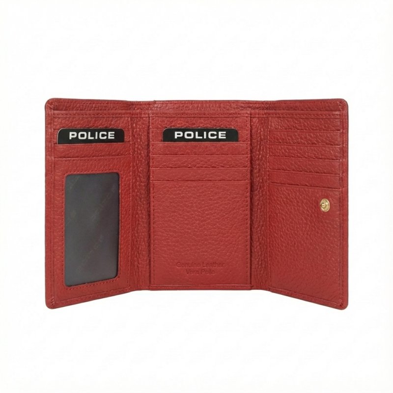 Police Women's Compact Genuine Leather Wallet with Snap and Zip, Coin Pocket and Gift Box — front view