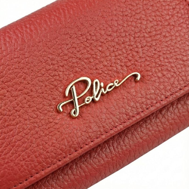 Police Cartera de Mujer en Piel Auténtica Compacta con Botón y Cremallera, Monedero y Caja de Regalo — detalle del logotipo