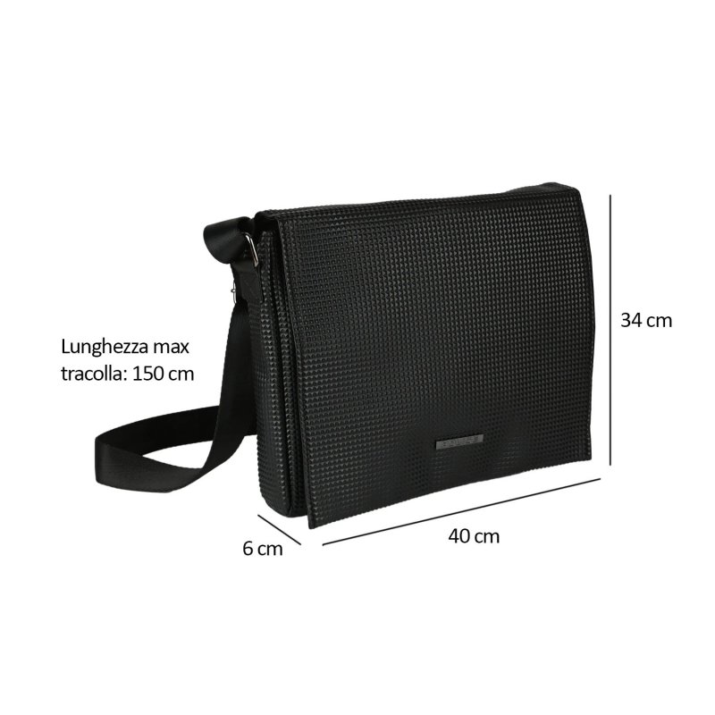Police Men's Black Crossbody Bag, in PU, Messenger Bag with 3D Pyramid Texture, Elegant and Casual Shoulder Bag — front view