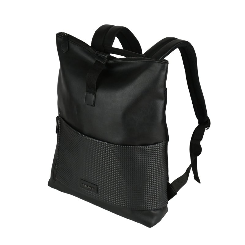 Sac à dos Police Homme Noir Élégant, en PU, pour le Travail, avec Compartiment PC 17'', Voyage, Université, 16 L