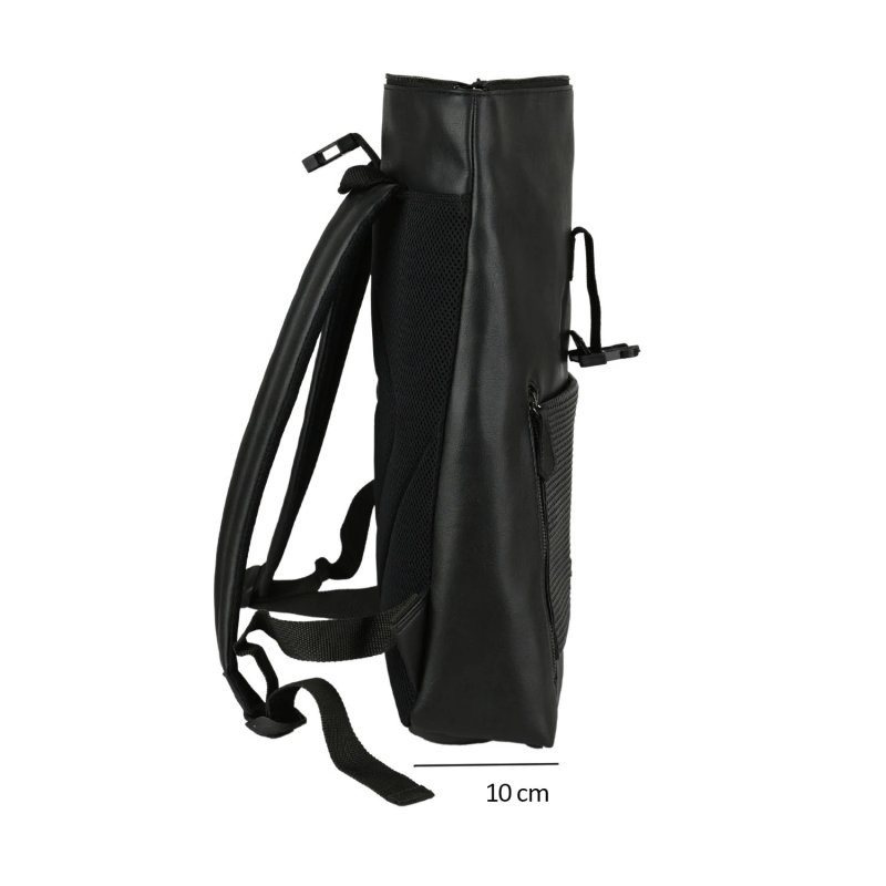 Police Men's Black Elegant Backpack, in PU, For Work, with Laptop Compartment up to 17'', Travel, University, … — logo detail