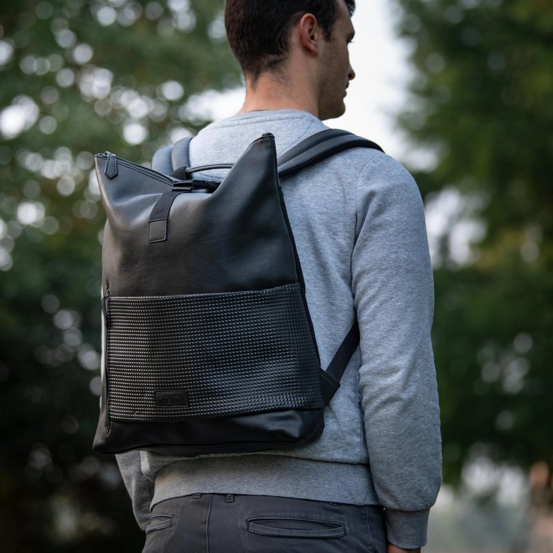 Police Men's Black Elegant Backpack, in PU, For Work, with Laptop Compartment up to 17'', Travel, University, 16… — back view