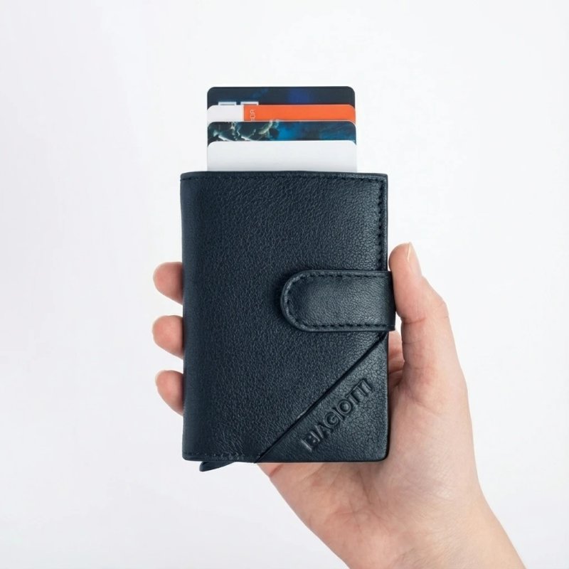 BIAGIOTTI UOMO Automatic Genuine Leather Wallet with RFID Card Case, Coin Pocket and Snap Closure, With Box