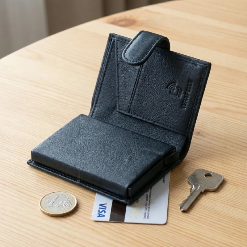 BIAGIOTTI UOMO Cartera Automática en Piel Auténtica con Carcasa Porta Tarjetas RFID, Bolsillo para Monedas, con C… — interior