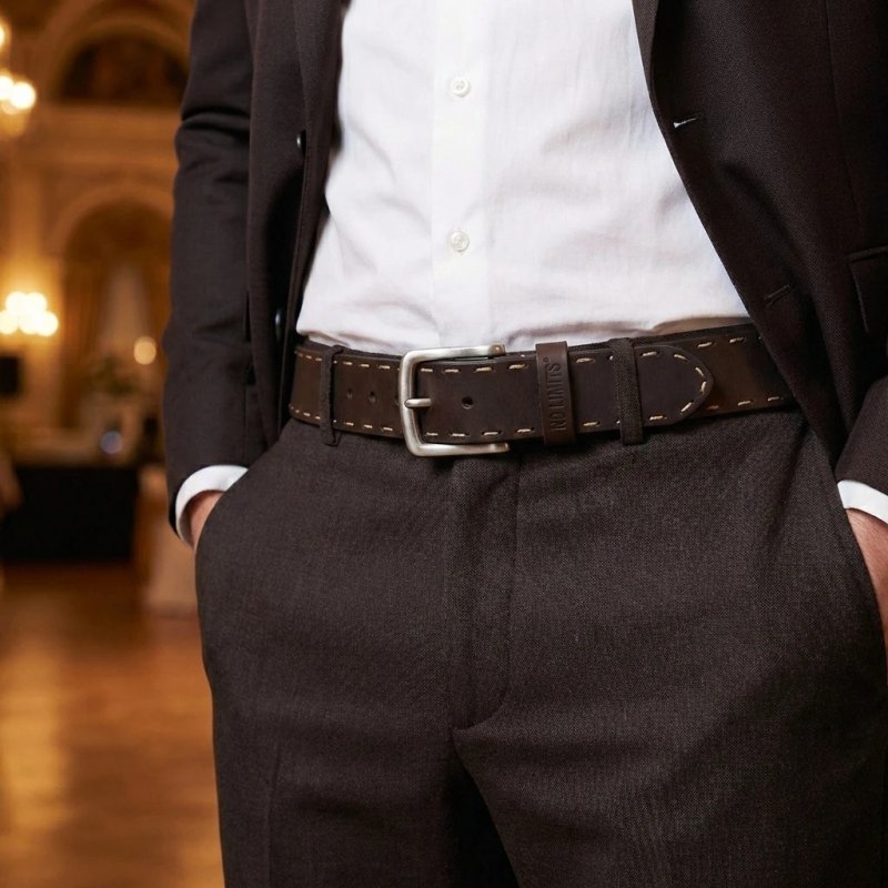 Ceinture Homme No Limits en cuir véritable, haute de 4 cm, raccourcissable, avec couture point sellier, boucle sans… — vue 17