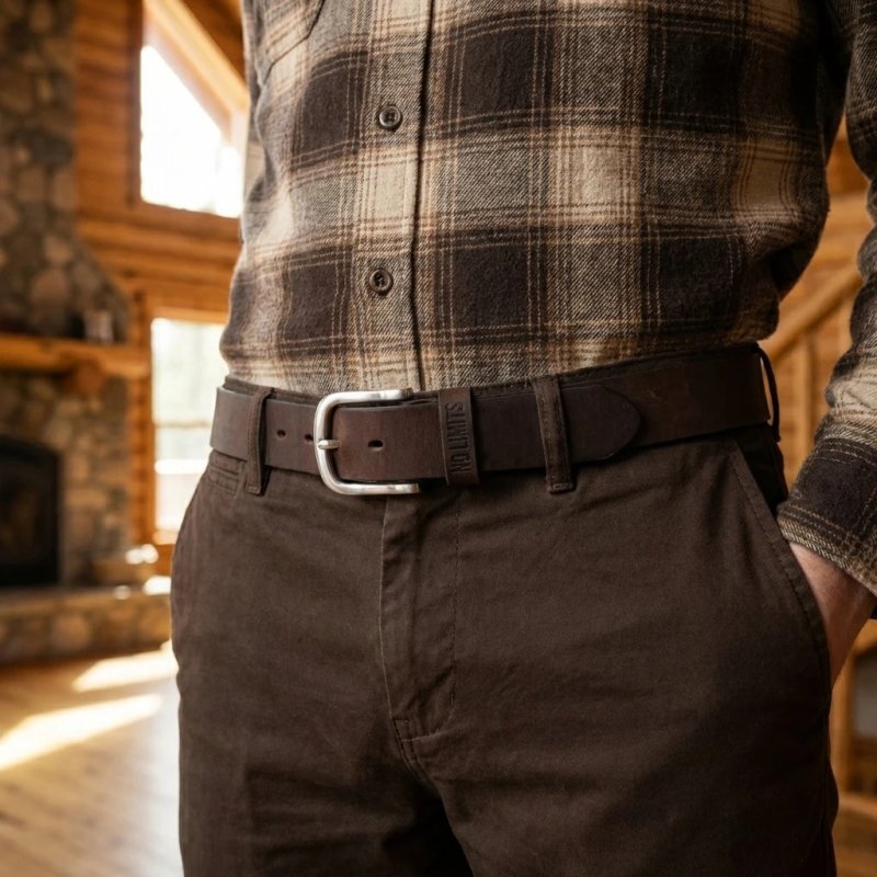 No Limits Herrengürtel aus echtem Leder, 4 cm hoch, kürzbar, ohne Nähte, mit gealtertem Look, nickelfreie Schn… — Logo-Detail