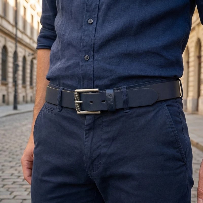 Cinturón de Hombre No Limits en piel auténtica, 4 cm, acortable, sin costuras, hebilla sin níquel de … — detalle del logotipo