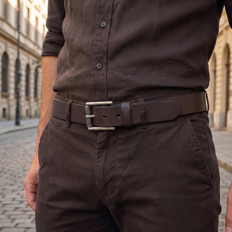 Cinturón de Hombre No Limits en piel auténtica, 4 cm, acortable, sin costuras, hebilla sin níquel de rodillo efec… — vista 11