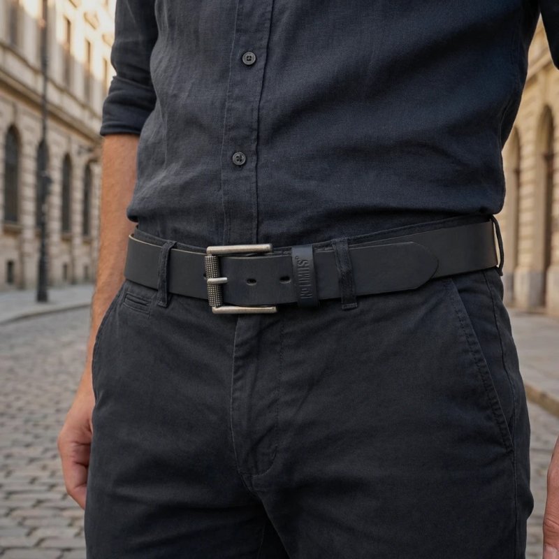 No Limits Men's Genuine Leather Belt, 4 cm High, Can Be Shortened, No Stitching, Nickel Free Roller Buckle Aged Ef… — view 16