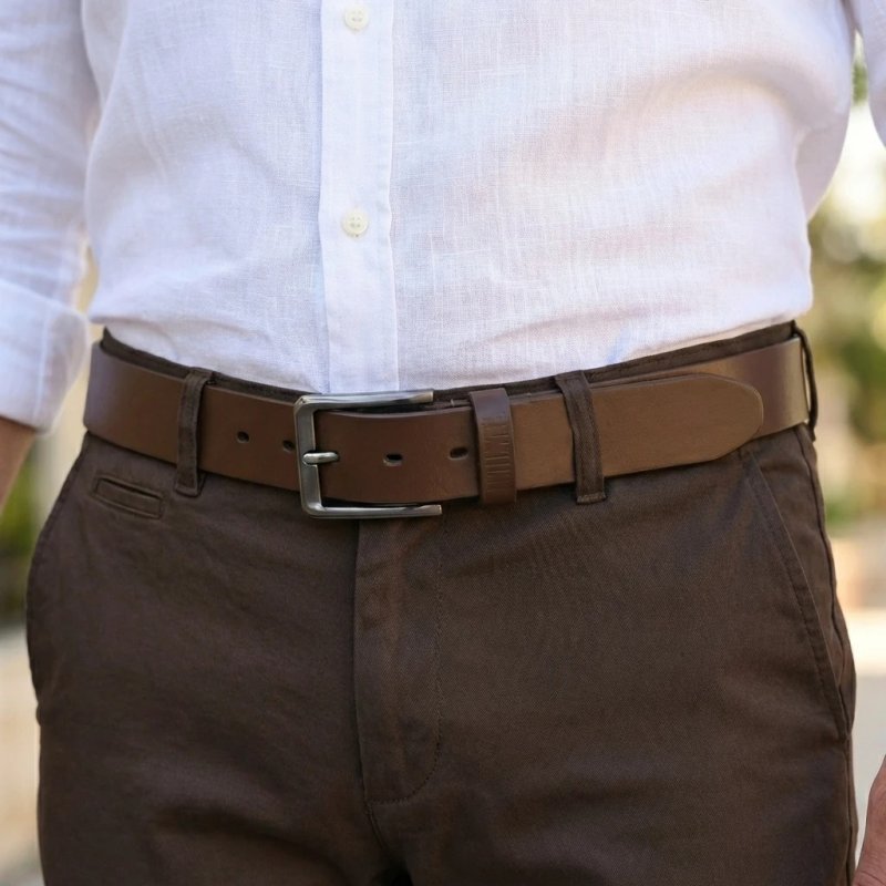 No Limits Herrengürtel aus echtem Leder, 3,5 cm hoch, kürzbar, ohne Nähte, elegant und casual, nickelfreie Schnalle — Detail