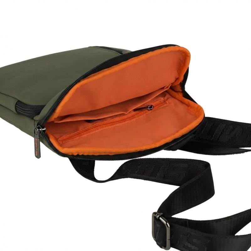 No Limits Men's Crossbody Bag with Adjustable Shoulder Strap, Waterproof, Soft-Touch, Orange Lining, Multi-Pocket, … — inside
