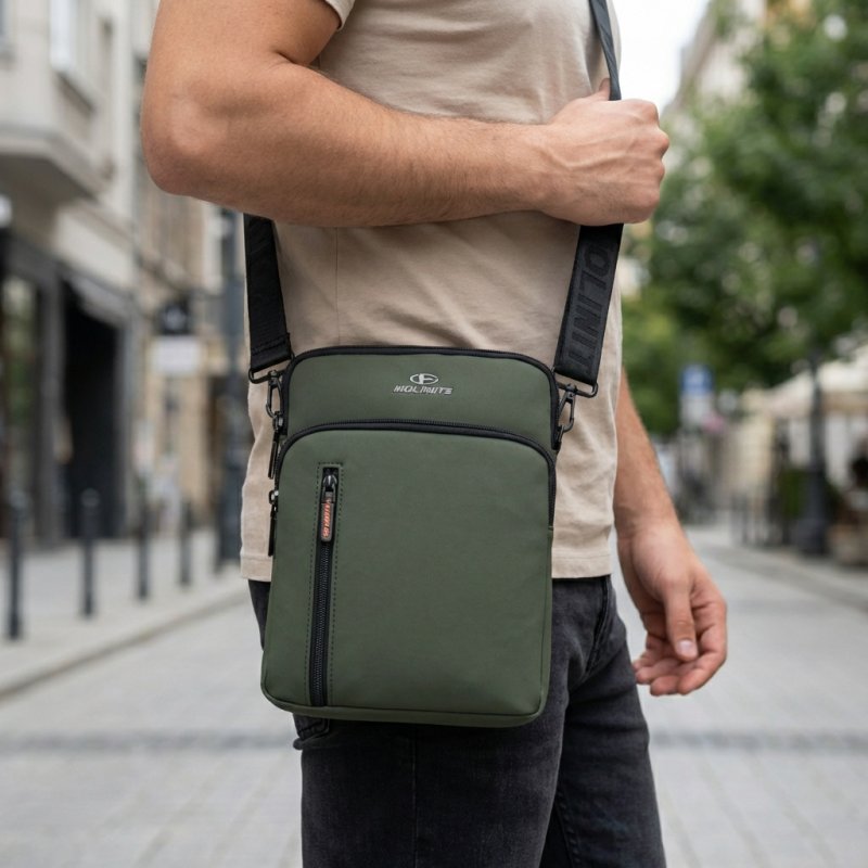 No Limits Herren-Umhängetasche, Wasserdicht, Soft-Touch, Orangefarbenes Futter, Multi-Tasche, Groß — Rückansicht