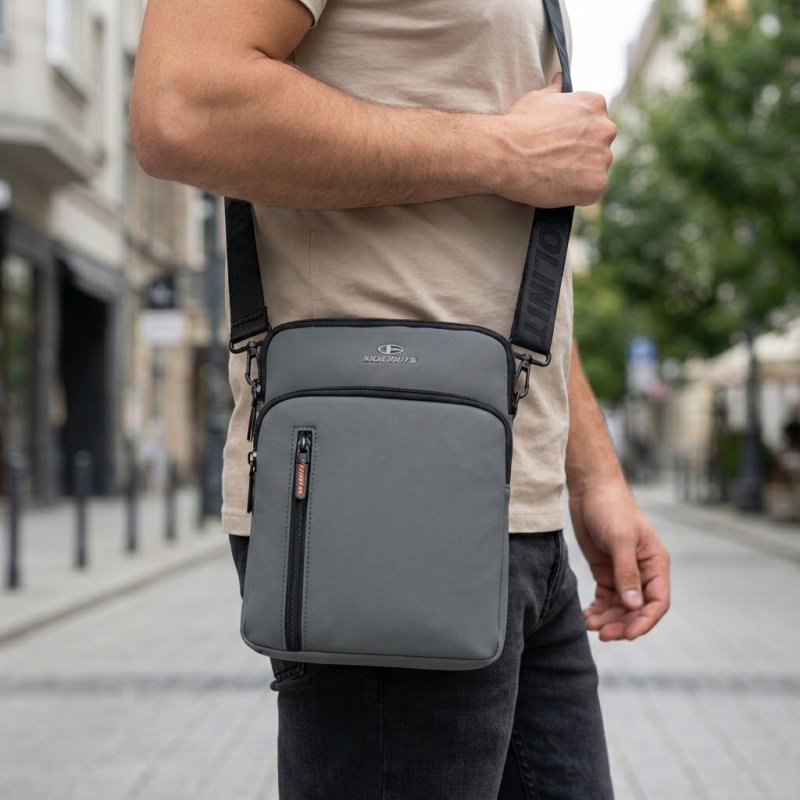 No Limits Herren-Umhängetasche, Wasserdicht, Soft-Touch, Orangefarbenes Futter, Multi-Tasche, Groß — Ansicht 15