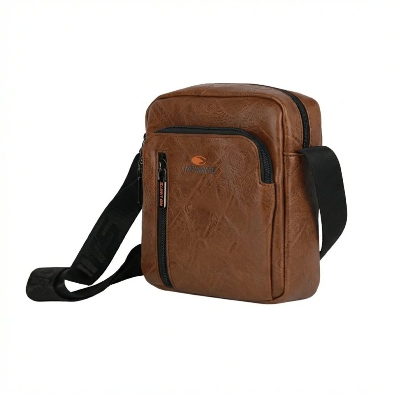 No Limits Men's Crossbody Bag, Adjustable Shoulder Strap, Waterproof, Orange Lining, Faux Leather, Small — logo detail