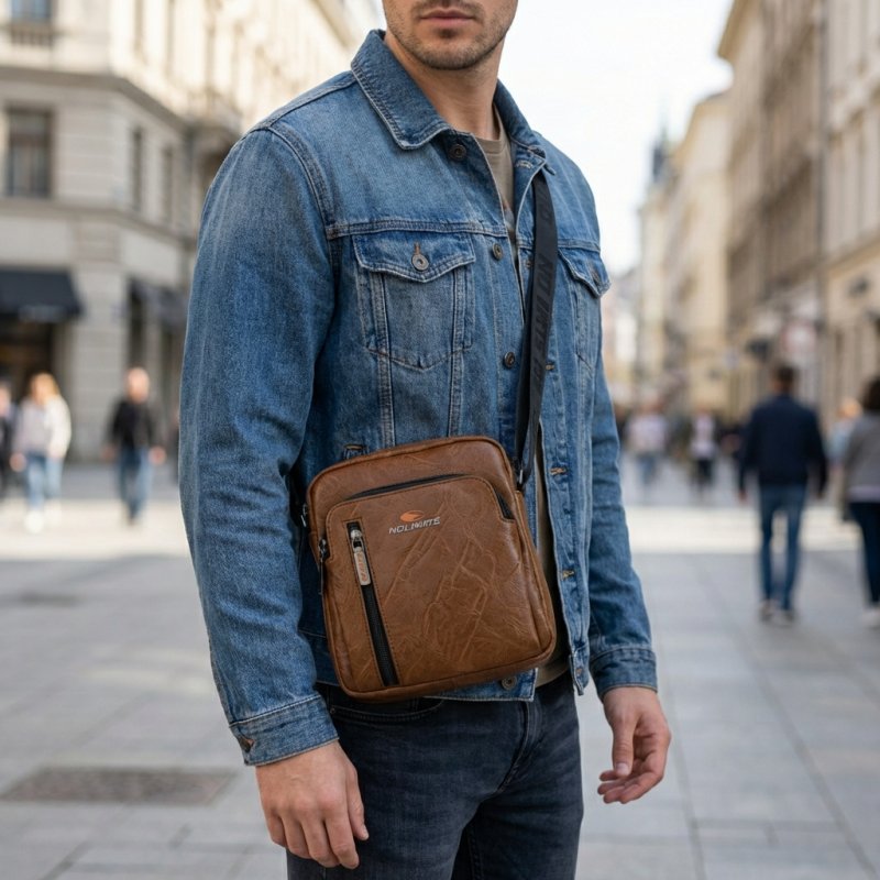 No Limits Sacoche Homme à Bandoulière Réglable, Imperméable, avec Doublure Orange, en Cuir Synthétique, Petite — vue 8