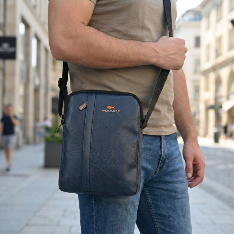 No Limits Sacoche Homme à Bandoulière Réglable, Imperméable, avec Doublure Orange, en Cuir Synthétique, Grande — vue de face