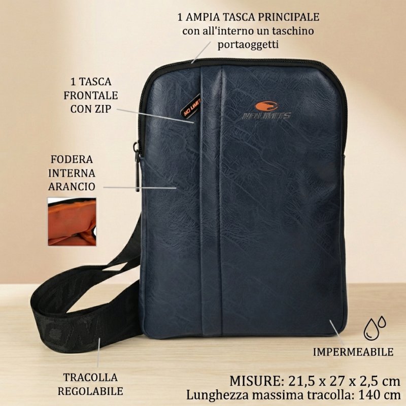 No Limits Sacoche Homme à Bandoulière Réglable, Imperméable, avec Doublure Orange, en Cuir Synthétique, Grande — vue arrière