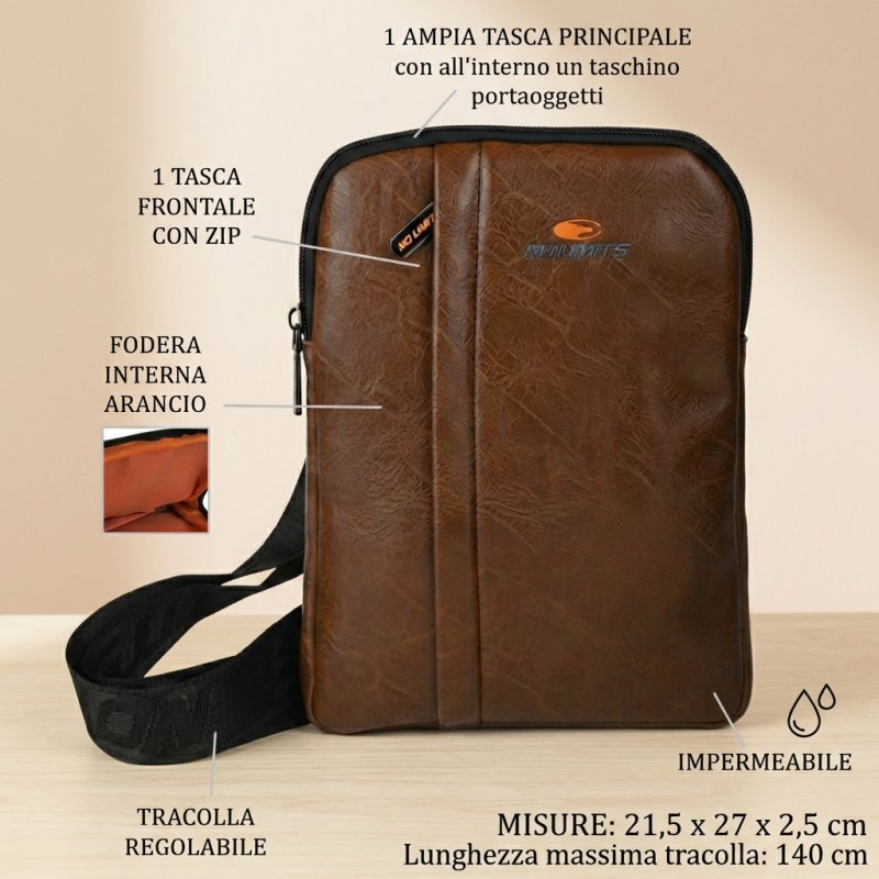 No Limits Bolso Bandolera para Hombre Ajustable, Impermeable, con Forro Naranja, de Piel Sintética, Grande — vista 9