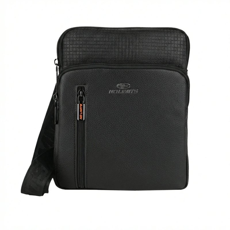 No Limits Men's Crossbody Bag, Adjustable Shoulder Strap, Waterproof, Multiple Pockets, Orange Lining, Faux Leather, Large