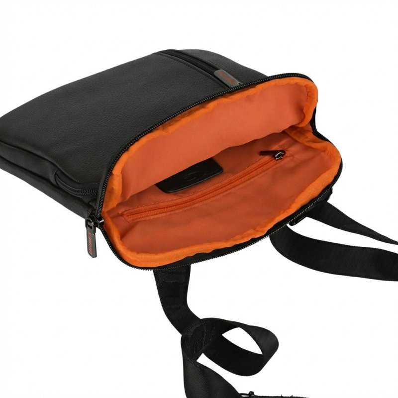 No Limits Men's Crossbody Bag, Adjustable Shoulder Strap, Waterproof, Multiple Pockets, Orange Lining, Faux Leather… — detail