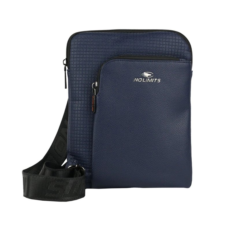 No Limits Men's Crossbody Bag, Adjustable Shoulder Strap, Waterproof, Orange Lining, Faux Leather, Large Slim — logo detail