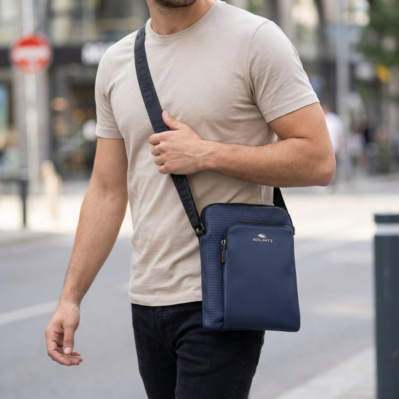 No Limits Men's Crossbody Bag, Adjustable Shoulder Strap, Waterproof, Orange Lining, Faux Leather, Large Slim — view 8