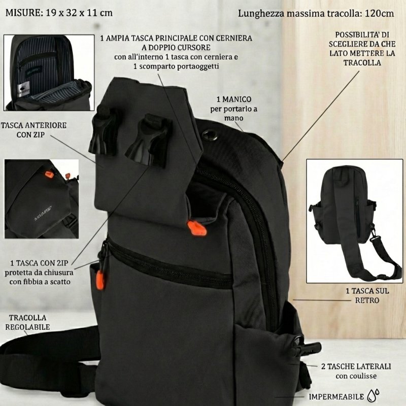 No Limits Sac à Dos Monobretelle Homme Imperméable, Sac à Dos Sportif Monobretelle avec Bandoulière Réglable e… — vue arrière