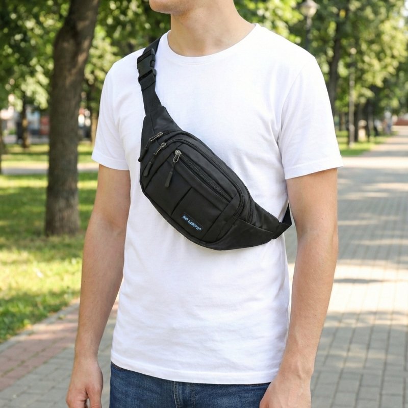NO LIMITS Sports Belt Bag in Scratch-Resistant Fabric, 4 Zip Pockets, Adjustable 90cm Strap — back view