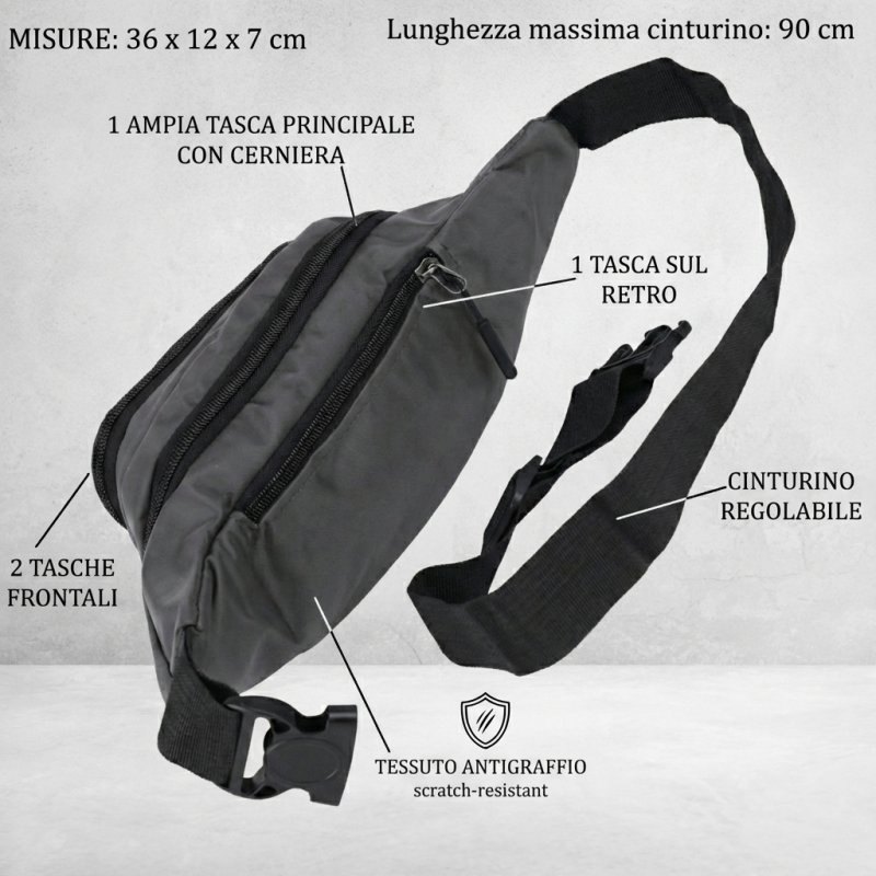 NO LIMITS Sac Banane Sportif en Tissu Anti-rayures, 4 Poches Zippées, Ceinture Réglable 90 cm — détail logo