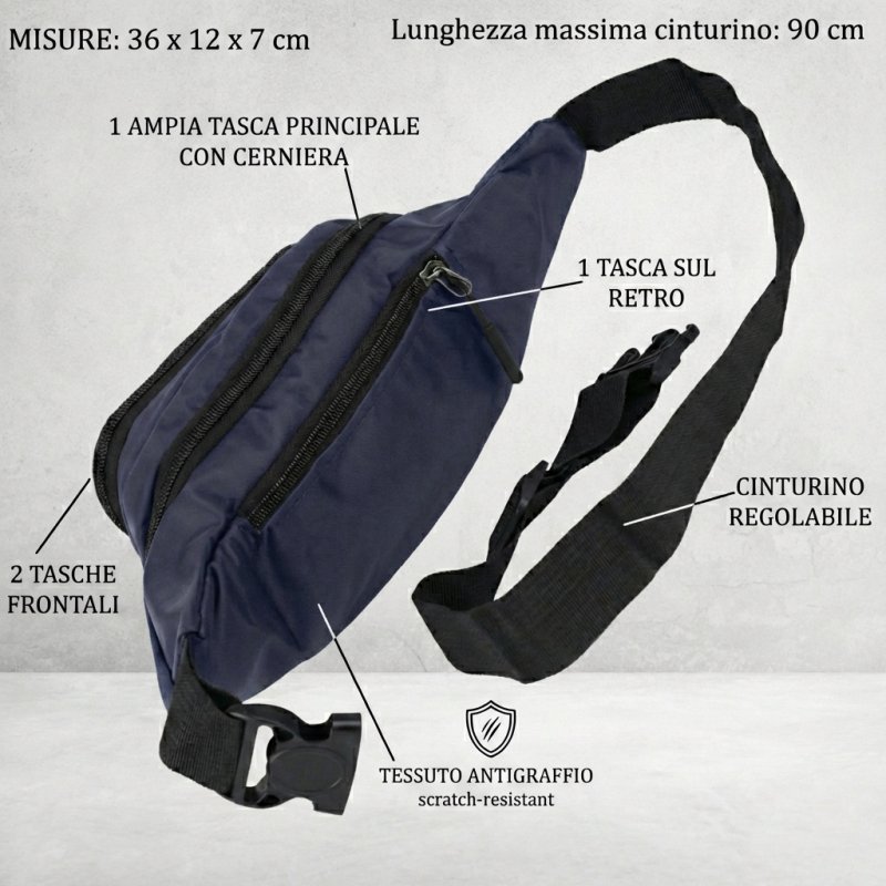 NO LIMITS Sac Banane Sportif en Tissu Anti-rayures, 4 Poches Zippées, Ceinture Réglable 90 cm — vue 10