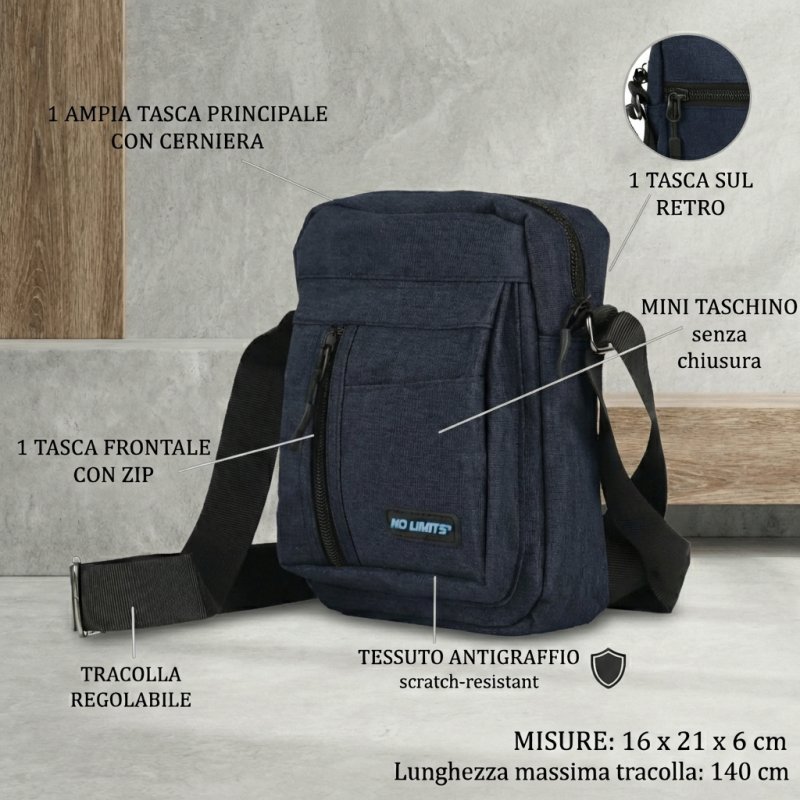 No Limits Men's Crossbody Bag with Adjustable Strap, Scratch-Resistant Fabric, Sporty Design, Multi-Pocket — view 8