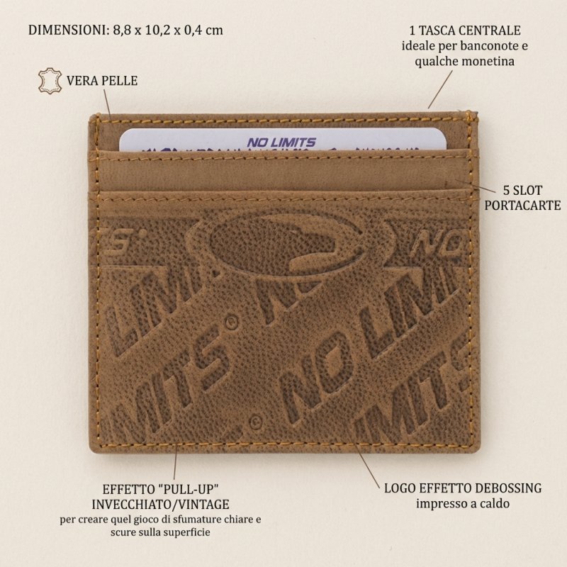 No Limits Slim Credit Card Holder in Genuine Leather, Aged Effect, Men's and Women's, With Box — view 8