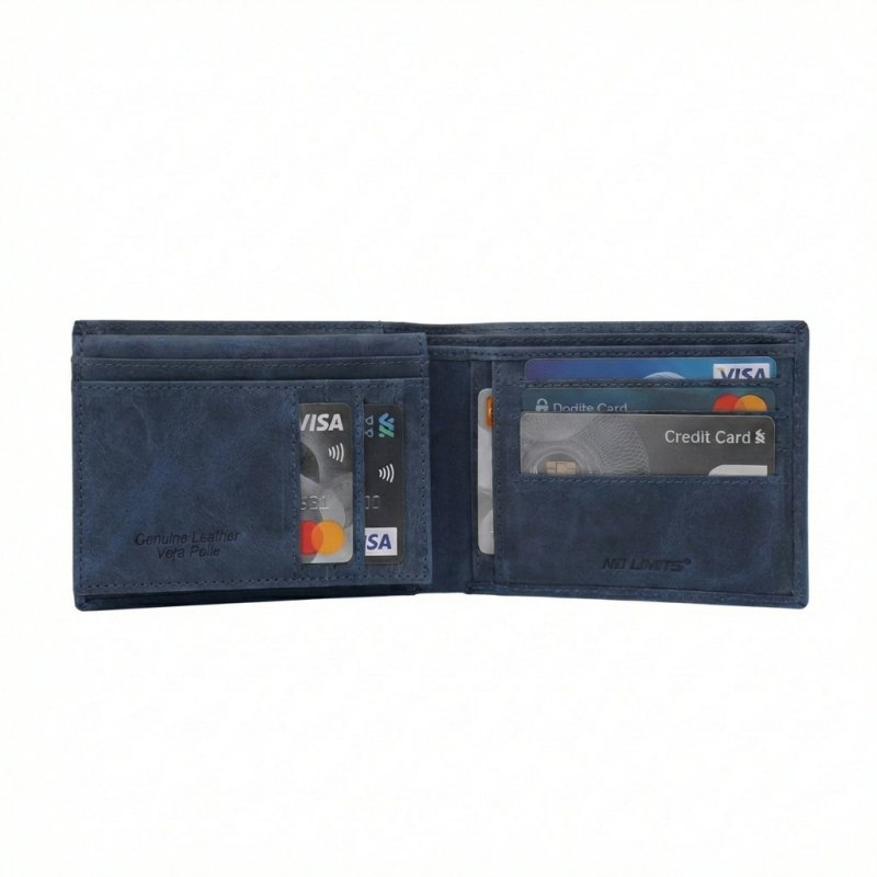 No Limits Men's Wallet in Genuine Leather, Nabuk Effect Ribbed Design, with Card Holder, With Box — front view