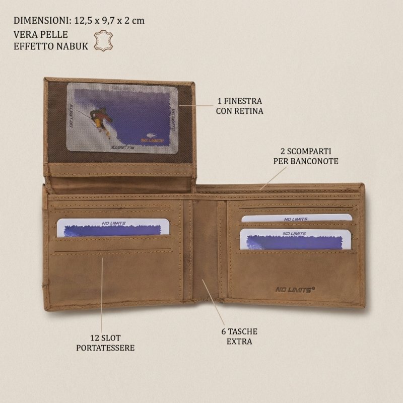 No Limits Men's Wallet in Genuine Leather, Nabuk Effect Ribbed Design, with Card Holder, With Box — view 13