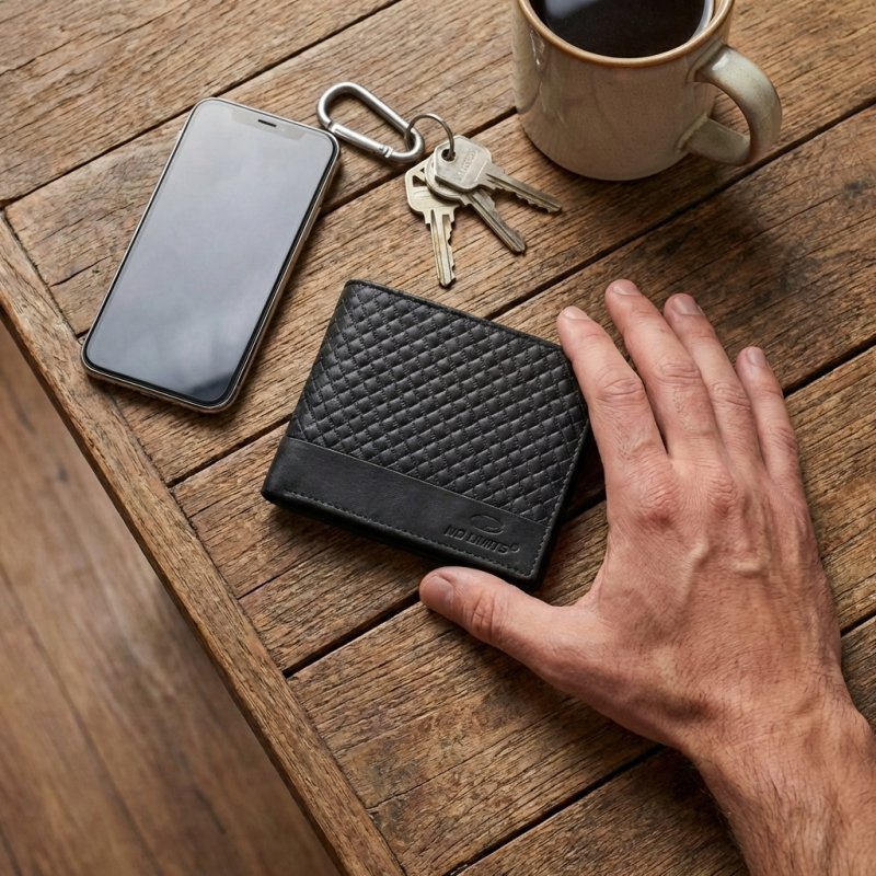 No Limits Men's Genuine Leather Wallet, Elegant Woven Design, With Wooden Gift Box — view 31