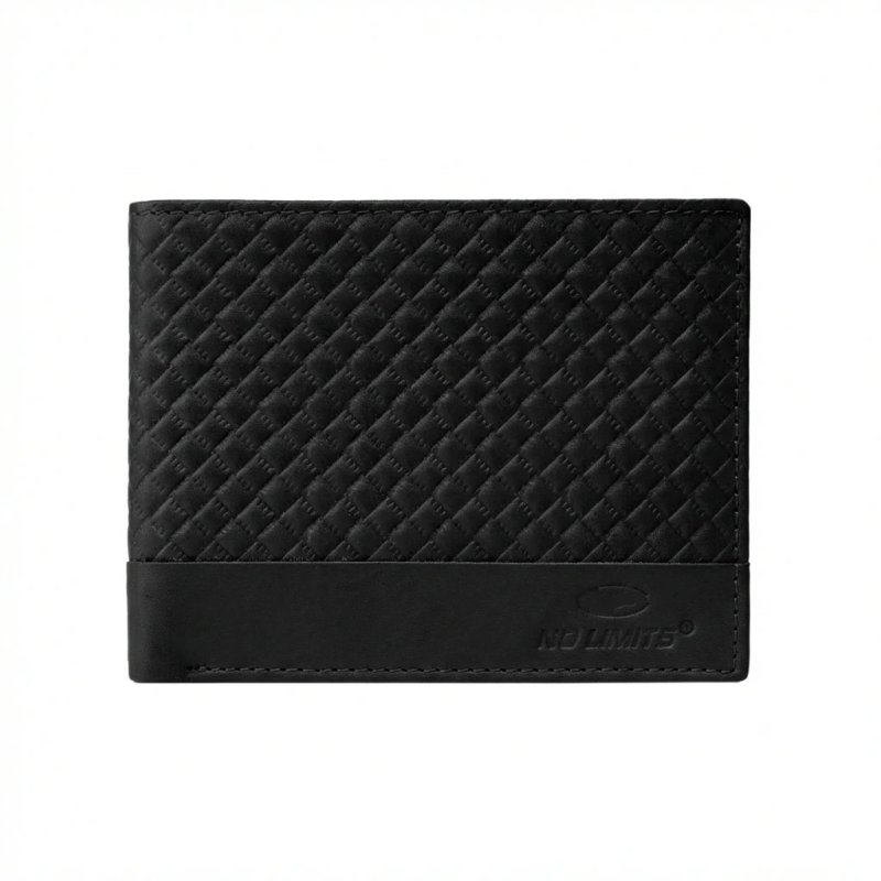 No Limits Men's Genuine Leather Wallet Without Coin Pocket, Elegant Woven Design, With Wooden Gift Box