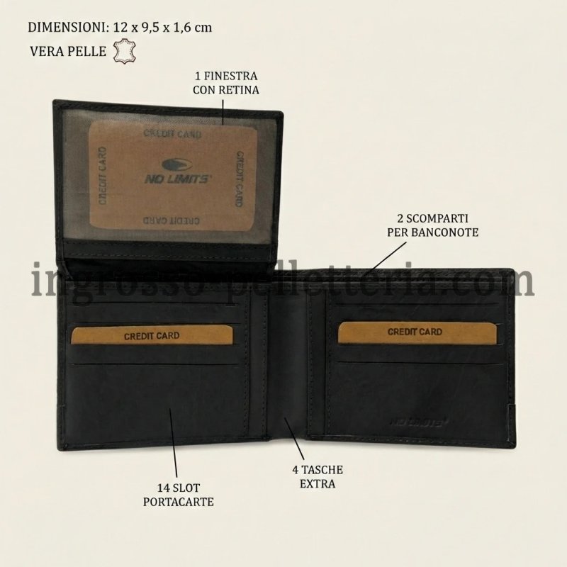 No Limits Herren-Geldbörse aus Echtleder Ohne Münzfach, Elegantes Geflochtenes Design, mit Holz-Geschenkbox — Rückansicht