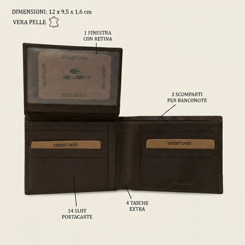 No Limits Men's Genuine Leather Wallet Without Coin Pocket, Elegant Woven Design, With Wooden Gift Box — view 13