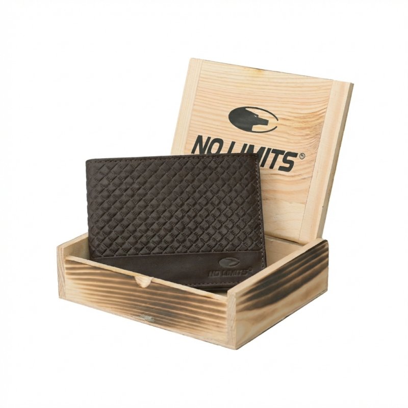 No Limits Men's Genuine Leather Wallet Without Coin Pocket, Elegant Woven Design, With Wooden Gift Box — view 15