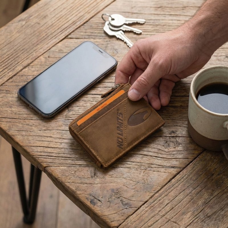 No Limits Credit Card Holder Wallet, Genuine Leather Aged Vintage Style, Men Women, With Box — inside