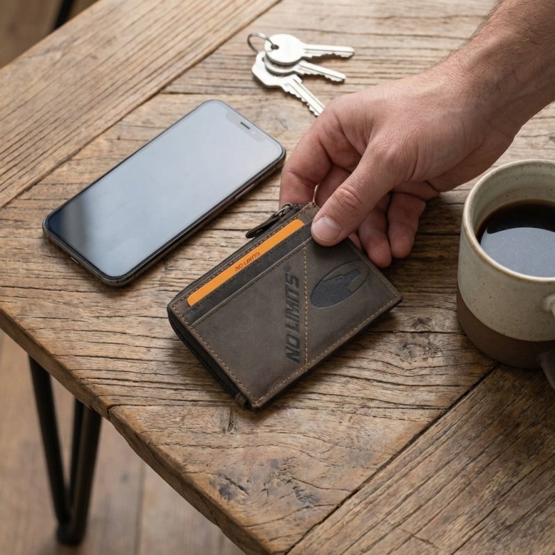 No Limits Credit Card Holder Wallet, Genuine Leather Aged Vintage Style, Men Women, With Box — view 9