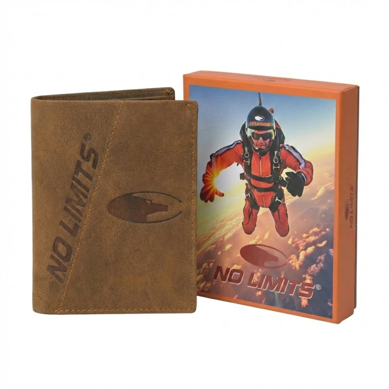 No Limits Cartera de Hombre Vertical, en Piel Auténtica Efecto Envejecido Estilo Vintage, Con Monedero, con Caja — detalle
