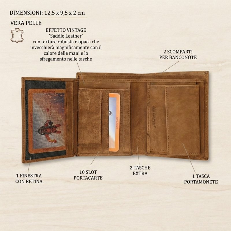 No Limits Cartera de Hombre Vertical, en Piel Auténtica Efecto Envejecido Estilo Vintage, Con Monedero, con … — vista trasera
