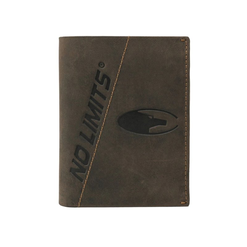 No Limits Men's Vertical Wallet, Genuine Leather Aged Vintage Style, With Coin Pocket, With Box — logo detail