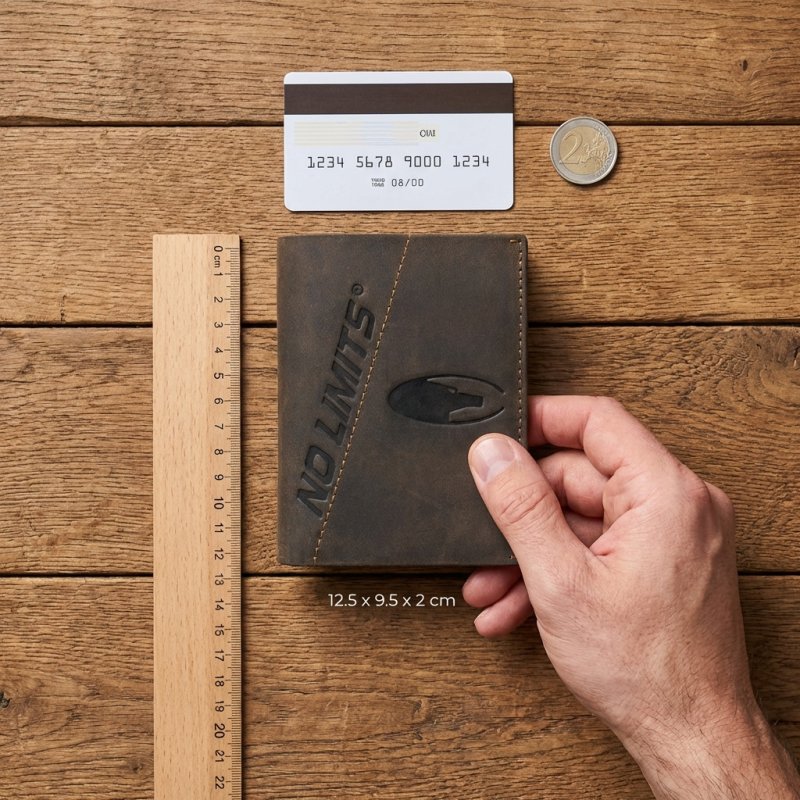 No Limits Cartera de Hombre Vertical, en Piel Auténtica Efecto Envejecido Estilo Vintage, Con Monedero, con Caja — vista 9