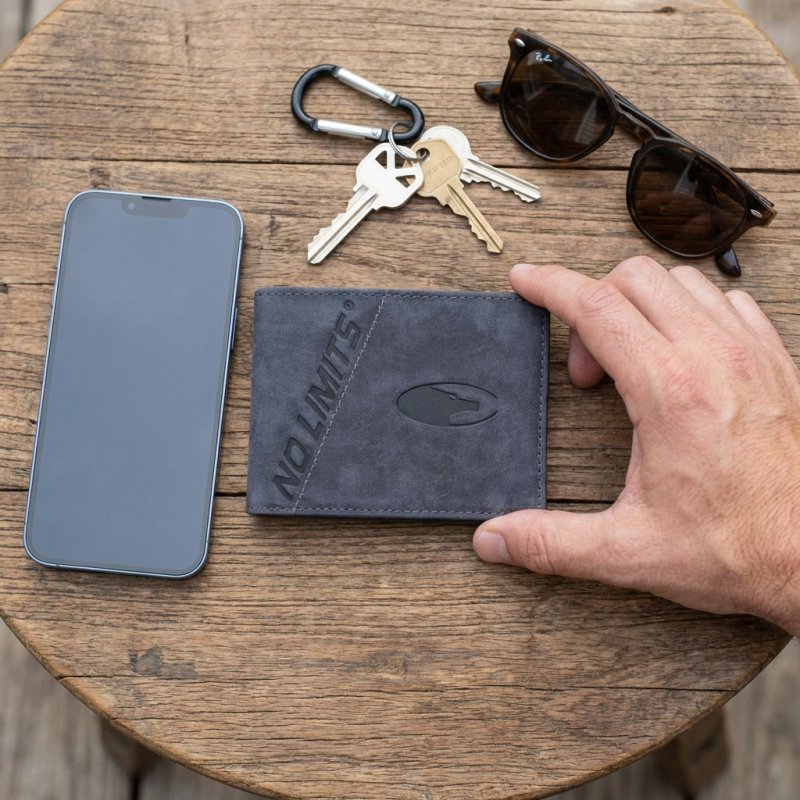 No Limits Men's Genuine Leather Wallet, Aged Vintage Style, With Coin Pocket, With Box — inside