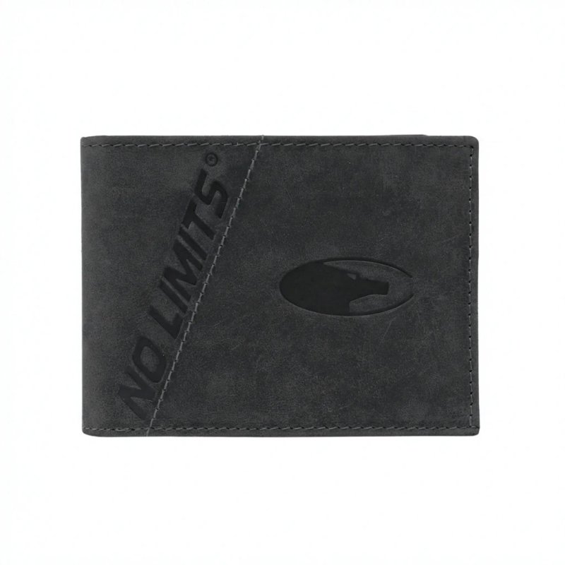 No Limits Men's Genuine Leather Wallet, Aged Vintage Style, With Coin Pocket, With Box — logo detail